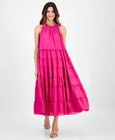 Robbie Bee Women's Tiered Ruffled-Neck Midi Dress
