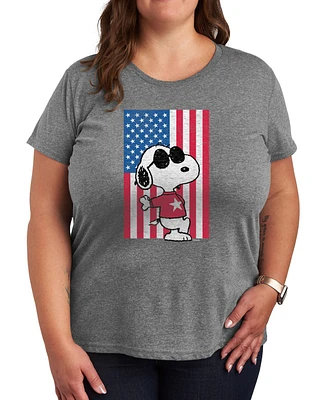 Hybrid Apparel Plus Peanuts Snoopy Usa Flag Graphic Crew Neck T-Shirt