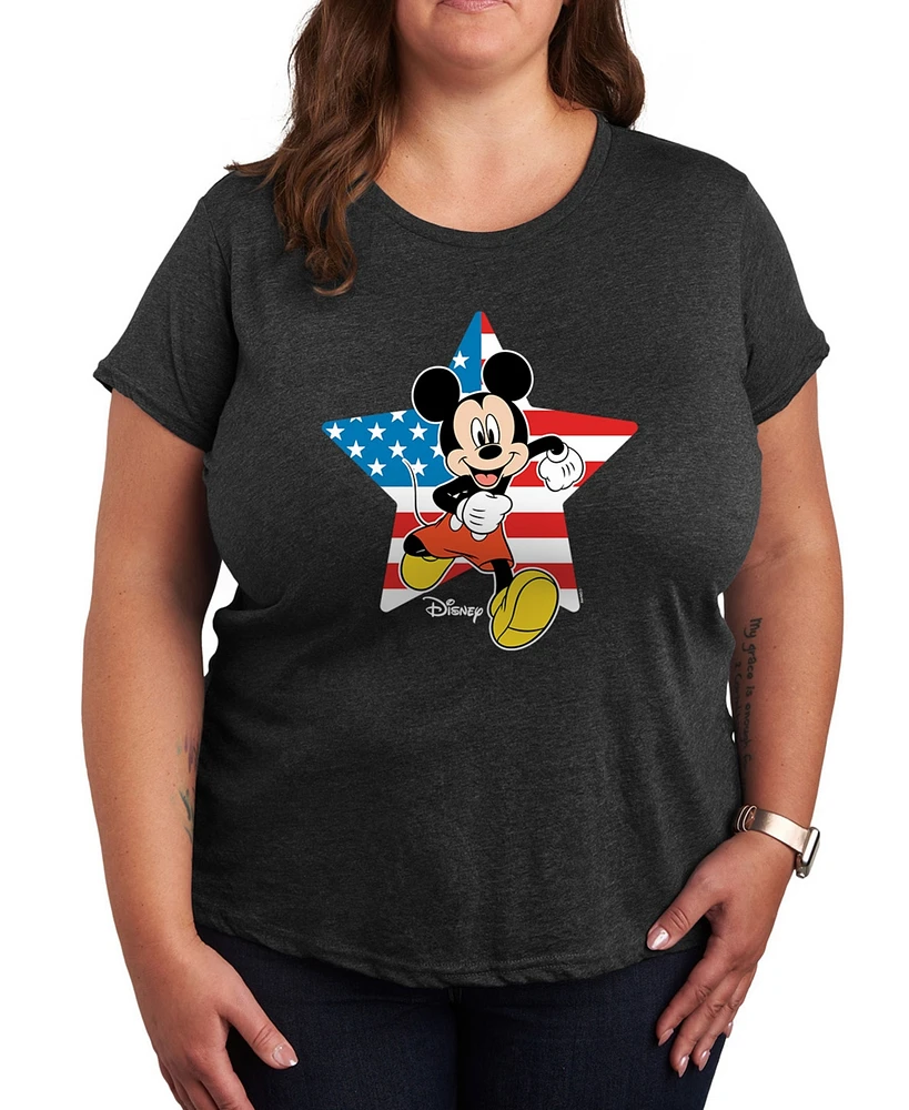 Hybrid Apparel Plus Disney Mickey Usa Flag Star Graphic Crew Neck T-Shirt