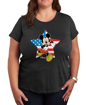 Hybrid Apparel Plus Disney Mickey Usa Flag Star Graphic Crew Neck T-Shirt