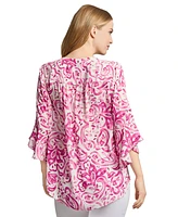 Jones New York Petite Paisley-Print V-Neck Bell-Sleeve Top