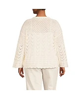 Lands' End Plus Cotton Boucle Pointelle Notch Neck Sweater