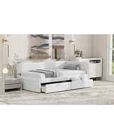 Twin Size Upholstered Daybed with 2 Drawers, White