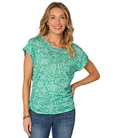 Democracy Petite Printed Side-Shirred Rolled-Cuff Top