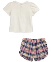 Polo Ralph Lauren Baby Girls Bear Tee & Madras Shorts Set