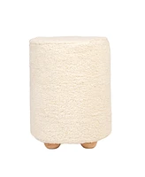 Creative Co-op 16" Cotton Sherpa with Pine Wood Upholstered Round Pouf