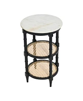 Creative Co-op 17.7" Solid Wood Natural Cane Round End Table