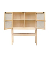 Creative Co-op 15.8" Woven Rattan and Wood Bohemian Cabinet