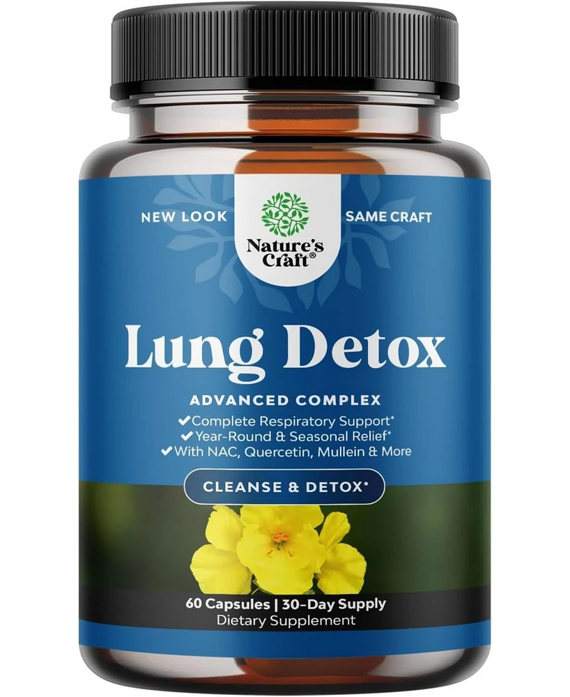 Lung Cleanse Capsules | Lung Detox Mullein Leaf Capsules | Respiratory Supplement for Sinus Immunity Breathing Support | 60ct