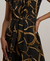Lauren Ralph Petite Belting-Print Crepe Tie-Front Dress