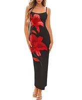 Cupshe Women's Vibrant Floral Black Midi Beach Dress