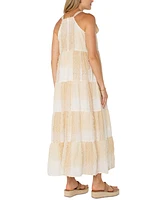 Liverpool Los Angeles Women's Printed Textured Cotton Sleeveless Maxi Dress