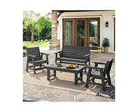 4-Piece Hdpe Plastic Weather Resistant Outdoor Patio Conversation Seating Set in Gray