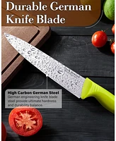 Cook N Home 8-Inch Chef's Knife Multi-Purpose Straight Edge High Carbon German Stainless Steel Sharp Kitchen Knife, Ergonomic Handle, Green