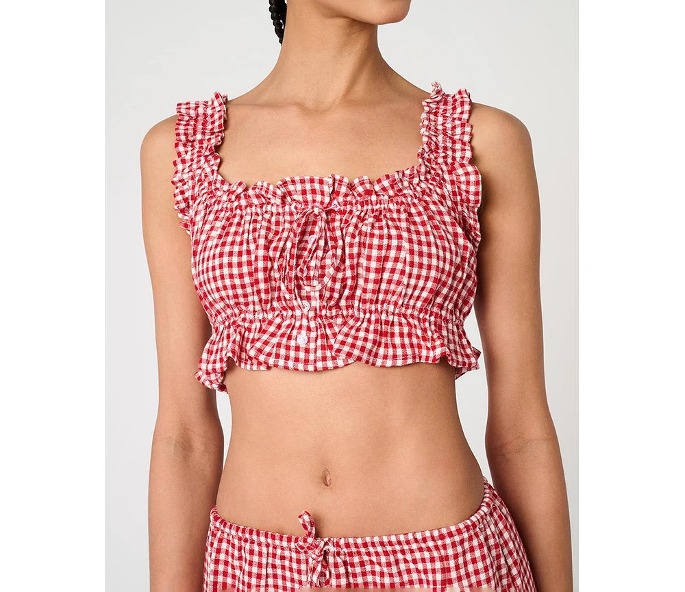 WeWoreWhat Women's Ruffle Button Up Crop Top