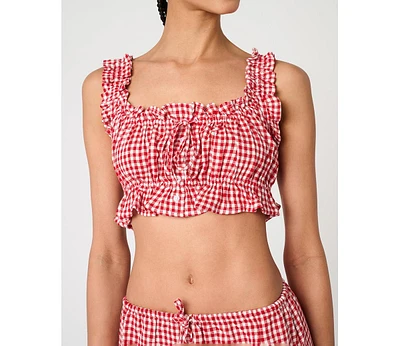WeWoreWhat Women's Ruffle Button Up Crop Top