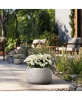 LuxenHome Speckled Off White and Brown Textured Ribbed Bowl -Inch Tall MgO Planter