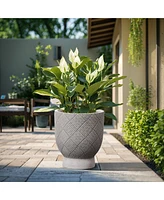 LuxenHome Gray Glen Pattern 16.7-Inch Tall MgO Urn Planter, Indoor and Outdoor