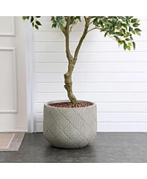 LuxenHome Misty Gray Glen Pattern -Inch Tall MgO Round Planter