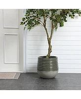 LuxenHome Emerald Ribbed Top with Ivory Bottom 14.6" Tall Resin Round Planter