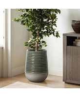 LuxenHome Emerald Ribbed Top with Ivory Bottom 20" Tall Resin Round Planter