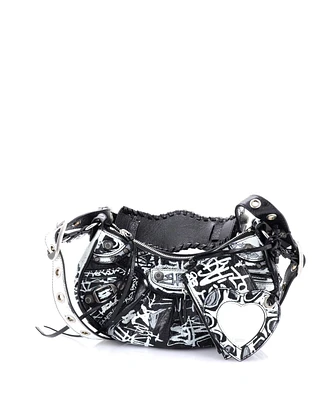 Pre-Owned Balenciaga Xs Le Cagole Graffiti Giant Studs Shoulder Bag Leather