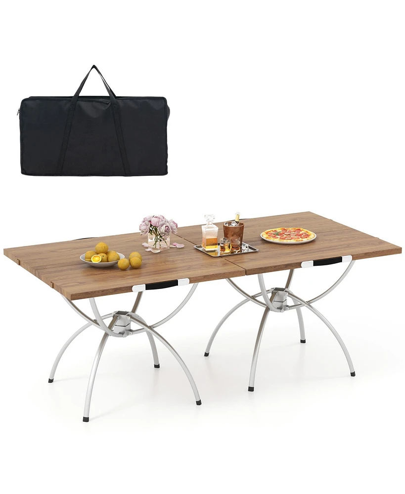 2 Pack Folding Camping Table with Wood-grain Tabletop for Hiking Party