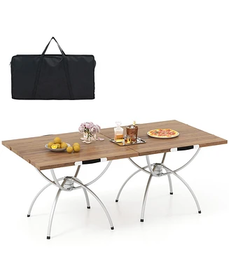 2 Pack Folding Camping Table with Wood-grain Tabletop for Hiking Party