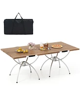 2 Pack Folding Camping Table with Wood-grain Tabletop for Hiking Party