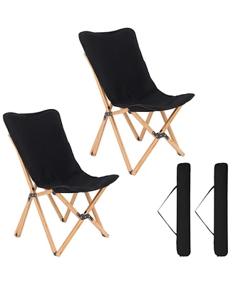 Set of 2 Bamboo Dorm Chair with Storage Pocket for Camping and Fishing