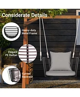 Single Person Hanging Seat with Woven Rattan Backrest for Backyard