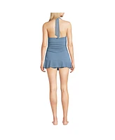 Lands' End Women's Pique Halter Ruffle Hem Mini Swim Dress Swimsuit