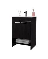 Shell Bathroom Vanity with 2 Doors and Open Storage, Wengue