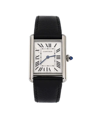Pre-Owned Cartier Must de Cartier Tank Quartz Watch in Stainless Steel and Leather 25mm
