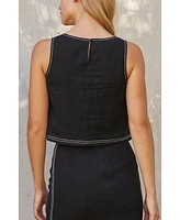 Crescent Women's Taby Contrast Embo Stitch Top