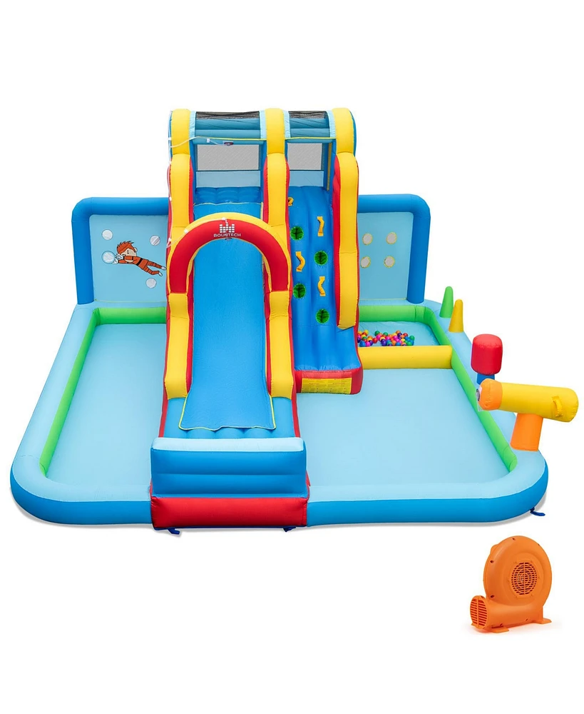 Inflatable Water Slide Water Park with Long Slide and Splash Pools and Ball Pit with 680W Blower