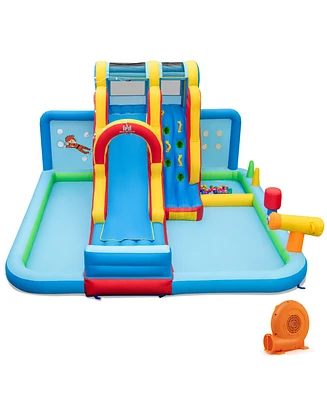 Inflatable Water Slide Water Park with Long Slide and Splash Pools and Ball Pit with 680W Blower