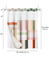 Americanflat 72x75 Hookless Shower Curtain - Abstract Pink Green Orange Shower Curtain with Sheer Panel, Snap-In Liner, and Grommets
