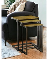 Set of Three Nested End Tables – Solid Wood Tops with Steel Frames for Industrial Home Style