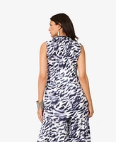 Cable & Gauge Women's Collared Sleeveless Pleated Top with Pant Matching Set