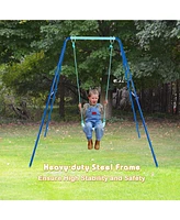 Outdoor Kids Swing Set with Heavy Duty Metal A-Frame and Ground Stakes