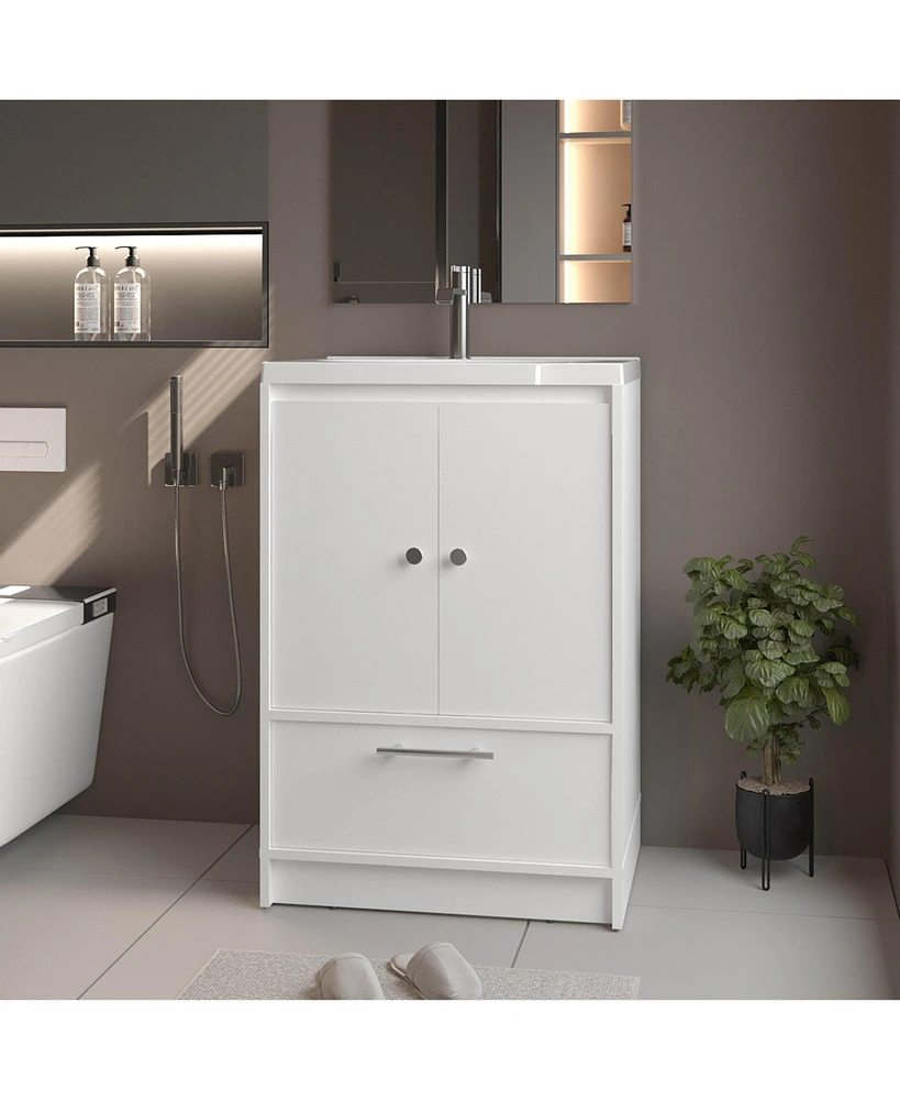 Sinclair Freestanding Bathroom Vanity with Sink, Two Doors and Bottom Drawer, White