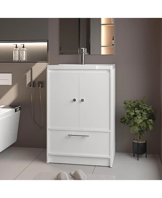 Sinclair Freestanding Bathroom Vanity with Sink, Two Doors and Bottom Drawer, White