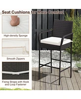 2 Pieces Outdoor Pe Rattan Cushioned Barstool Set with Armrests