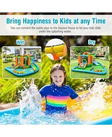 7-in-1 Inflatable Water Slide Park with Trampoline Climbing and 680W Blower