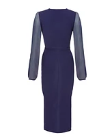 Quiz Women's Scuba Crepe Front Wrap Chiffon Sleeve Midi Dress