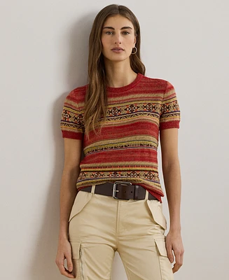 Lauren Ralph Petite Geo-Striped Short-Sleeve Sweater