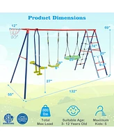 550 Lbs 6-in-1 Patio Kids Swing Set with Climbing Net and Ladder