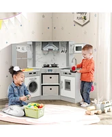 Wooden Kids Play Kitchen Playset with Realistic Lights and Sounds