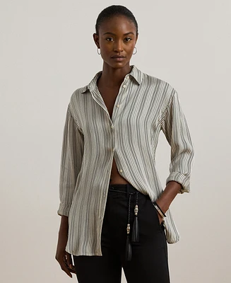 Lauren Ralph Petite Relaxed-Fit Striped Satin Shirt